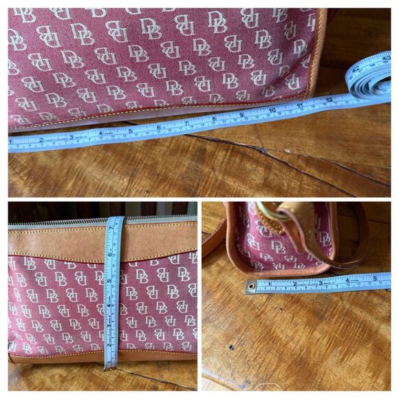 Dooney & Bourke Red Signature Canvas Tan Leather Crossbody Zipper Clutch - Picture 8 of 8